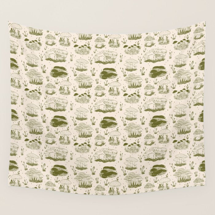 Mushroom Toile in Green Wall Tapestry Gallery Image 1