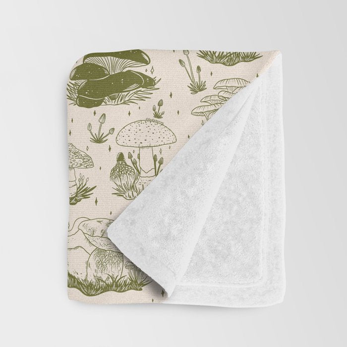 Mushroom Toile in Green Throw Blanket Gallery Image 3