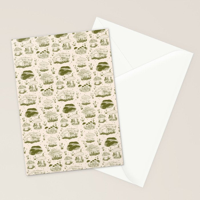 Mushroom Toile in Green Stationery Card Gallery Image 2