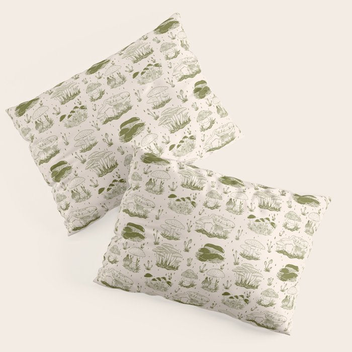 Mushroom Toile in Green Pillow Sham Gallery Image 1