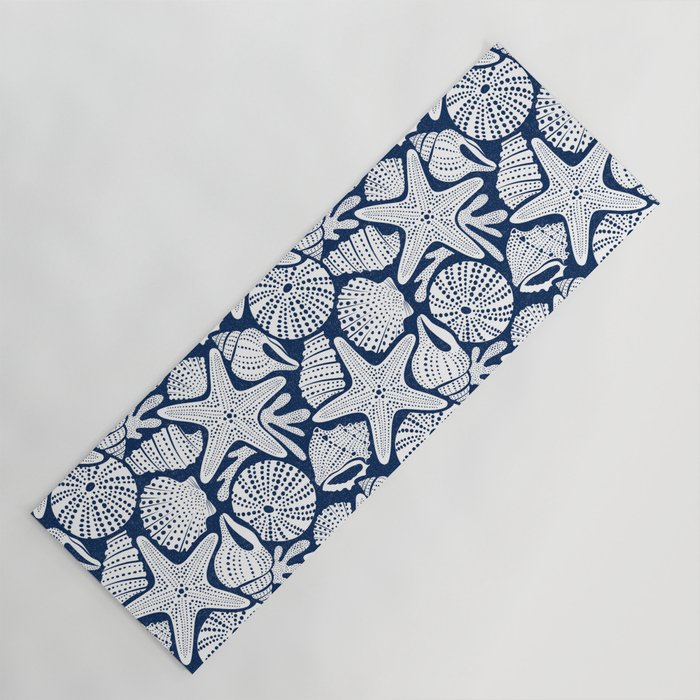 Ocean Floor Nautical Shells Navy Blue Yoga Mat Gallery Image 1