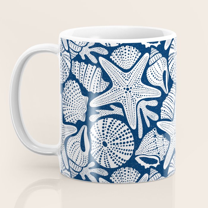 Ocean Floor Nautical Shells Navy Blue Coffee Mug Gallery Image 3