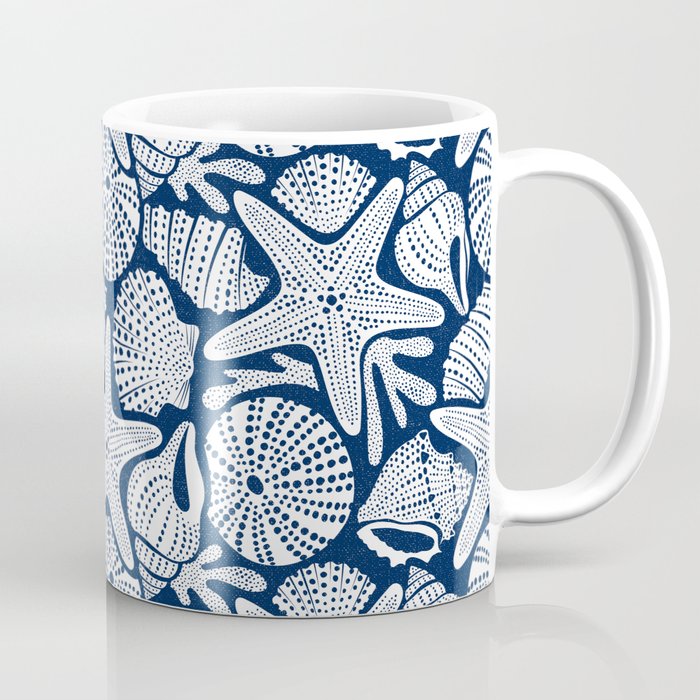 Ocean Floor Nautical Shells Navy Blue Coffee Mug Gallery Image 1