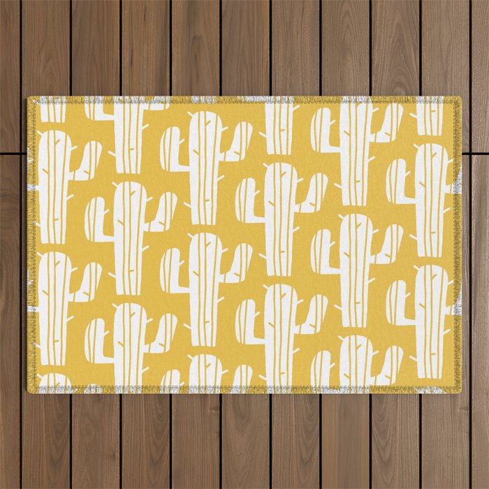 Mid Century Modern Desert Cactus Pattern 835 Yellow Outdoor Rug Gallery Image 1