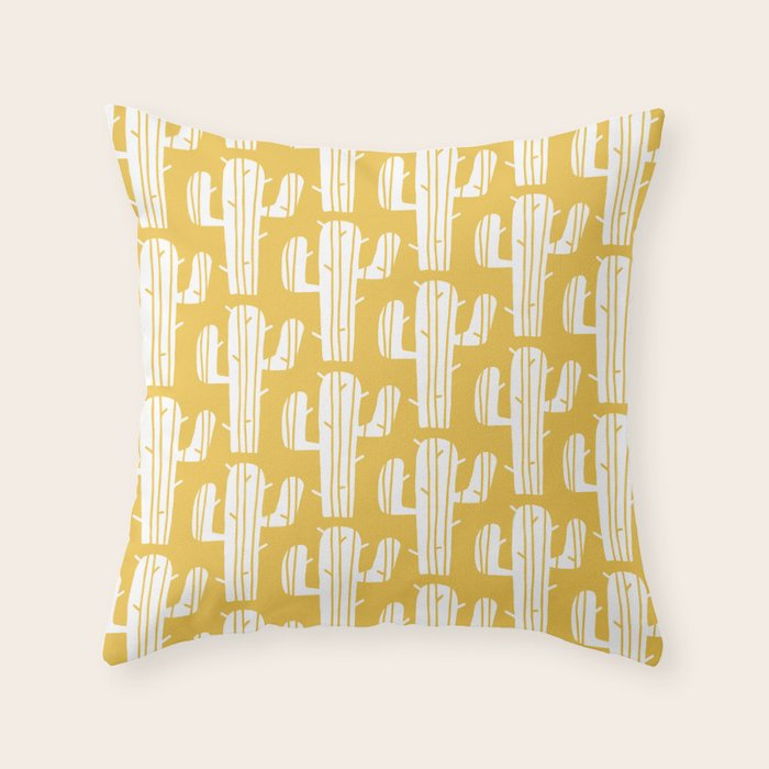 Mid Century Modern Desert Cactus Pattern 835 Yellow Throw Pillow Gallery Image 1