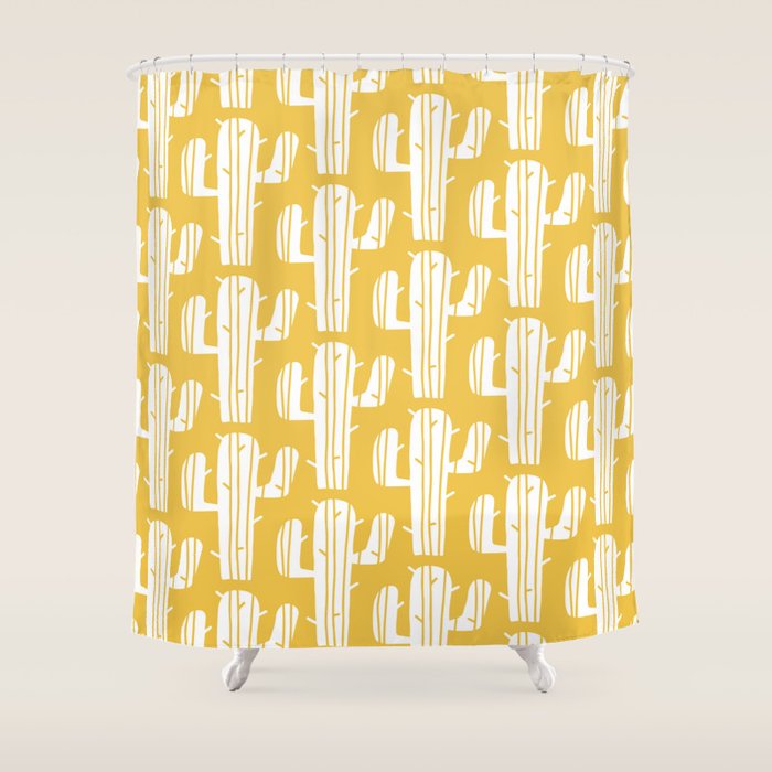 Mid Century Modern Desert Cactus Pattern 835 Yellow Shower Curtain Gallery Image 1
