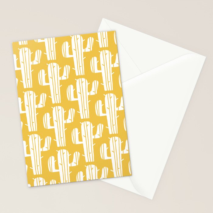 Mid Century Modern Desert Cactus Pattern 835 Yellow Stationery Card Gallery Image 2