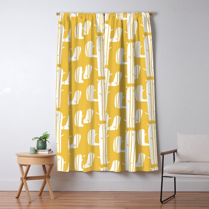 Mid Century Modern Desert Cactus Pattern 835 Yellow Window Curtain Gallery Image 1