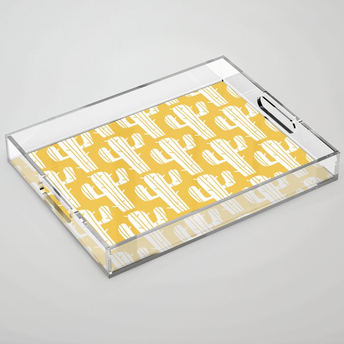 Mid Century Modern Desert Cactus Pattern 835 Yellow Acrylic Tray Gallery Image 1