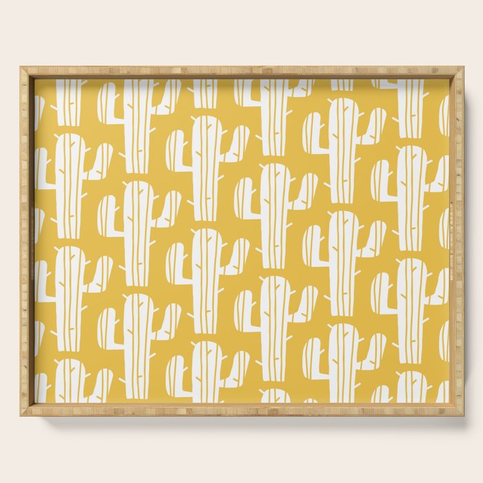 Mid Century Modern Desert Cactus Pattern 835 Yellow Serving Tray Gallery Image 1