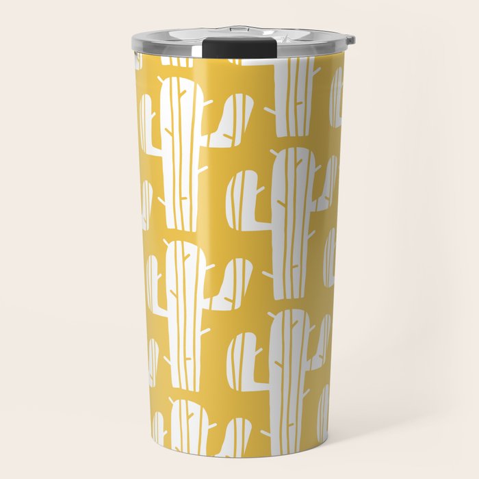 Mid Century Modern Desert Cactus Pattern 835 Yellow Travel Mug Gallery Image 1