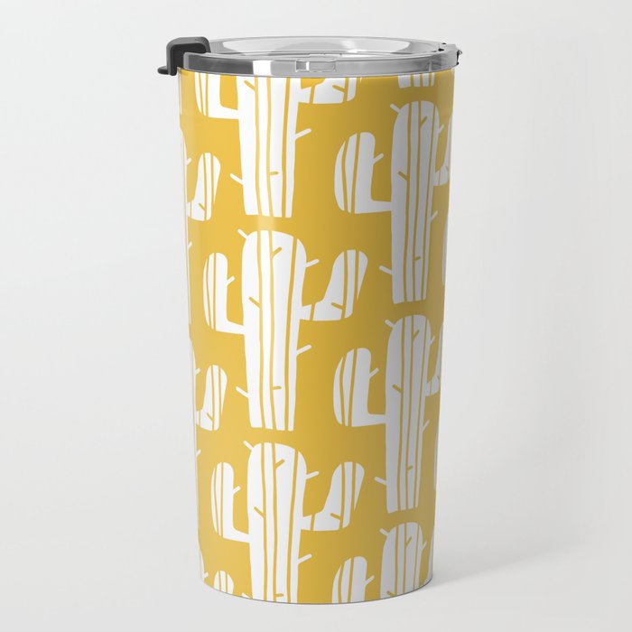 Mid Century Modern Desert Cactus Pattern 835 Yellow Travel Mug Gallery Image 3