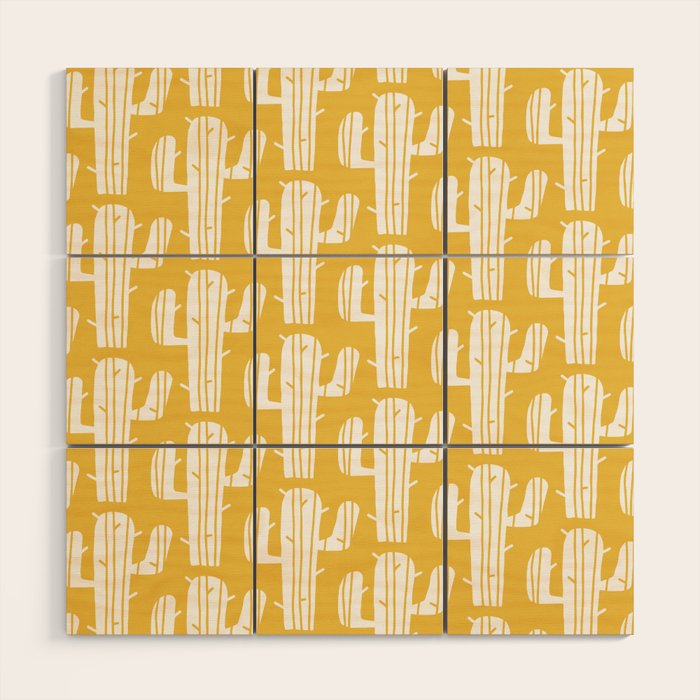 Mid Century Modern Desert Cactus Pattern 835 Yellow Wood Wall Art Gallery Image 1