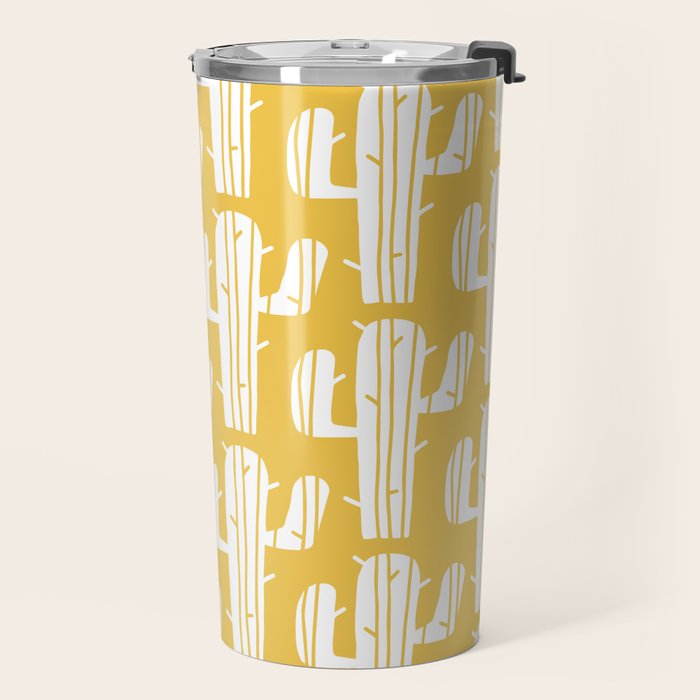 Mid Century Modern Desert Cactus Pattern 835 Yellow Travel Mug Gallery Image 2