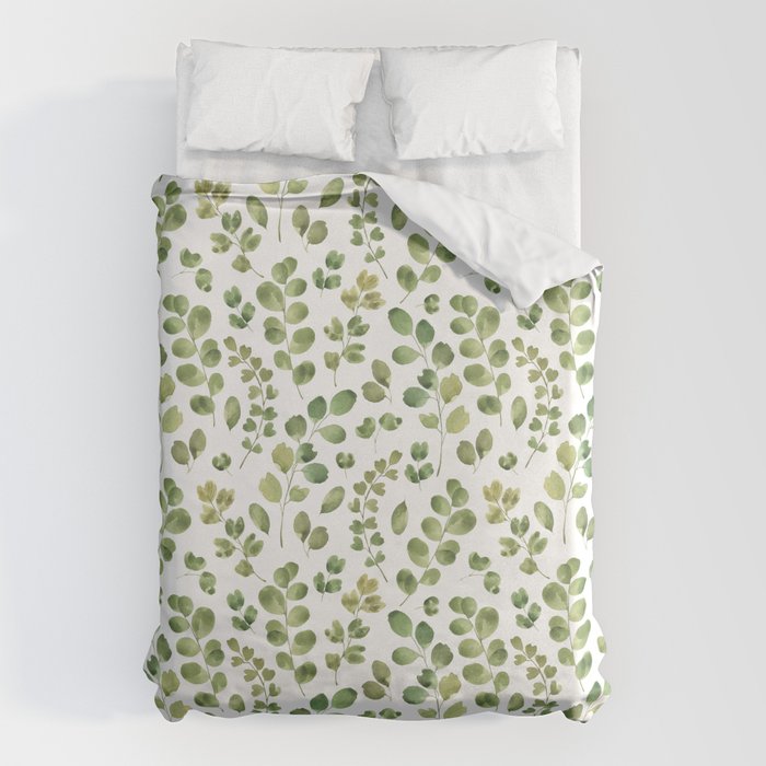Watercolor green botanical leaves hand painted pattern Duvet Cover Gallery Image 6