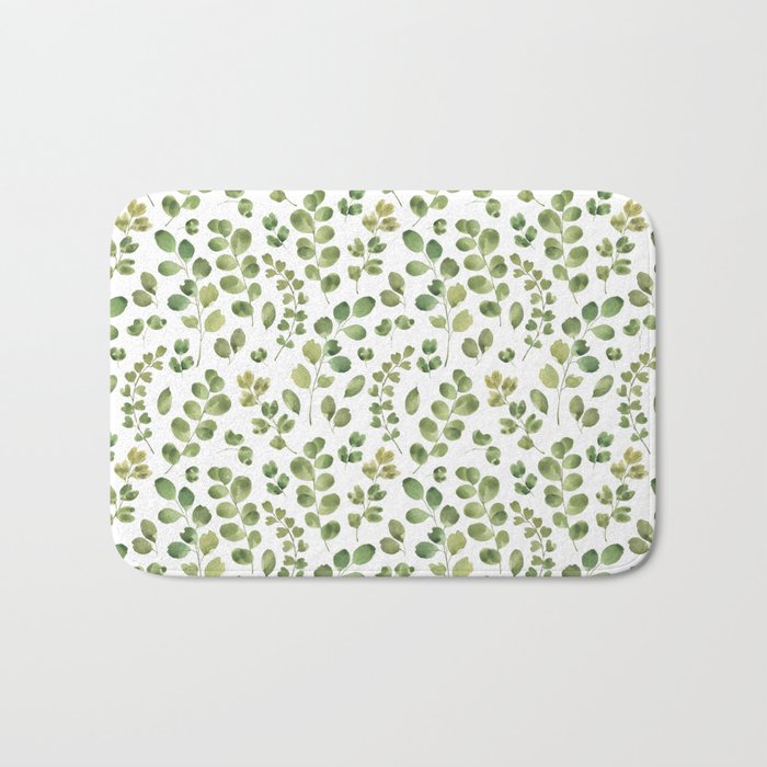 Watercolor green botanical leaves hand painted pattern Bath Mat Gallery Image 1