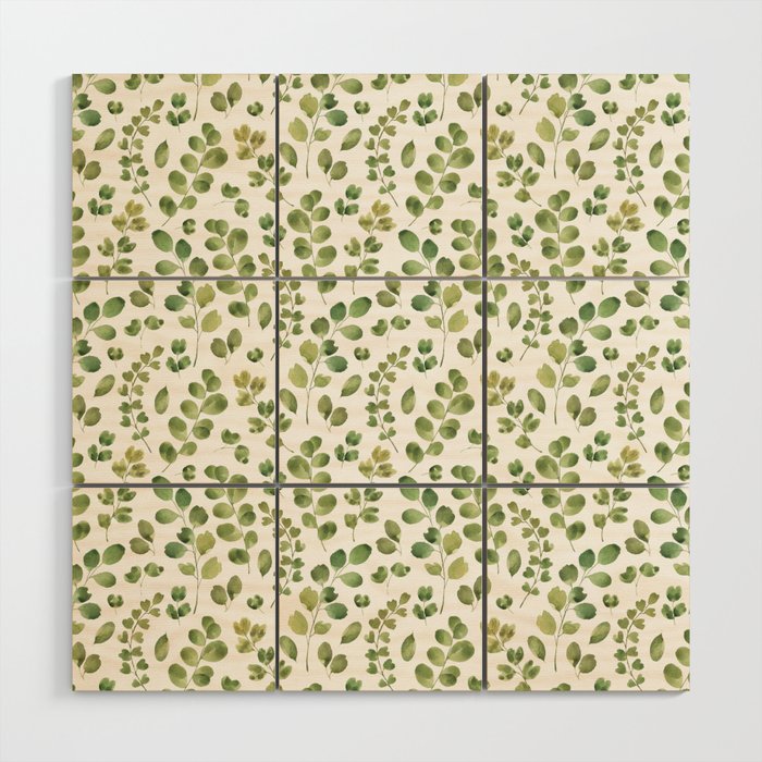 Watercolor green botanical leaves hand painted pattern Wood Wall Art Gallery Image 1