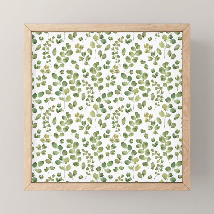 Watercolor green botanical leaves hand painted pattern Mini Art Print Gallery Image 1