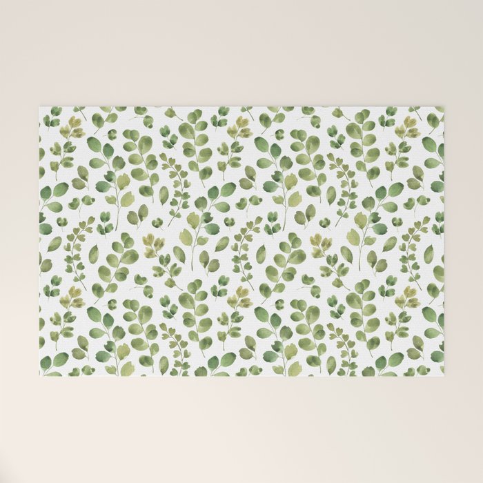 Watercolor green botanical leaves hand painted pattern Welcome Mat Gallery Image 1