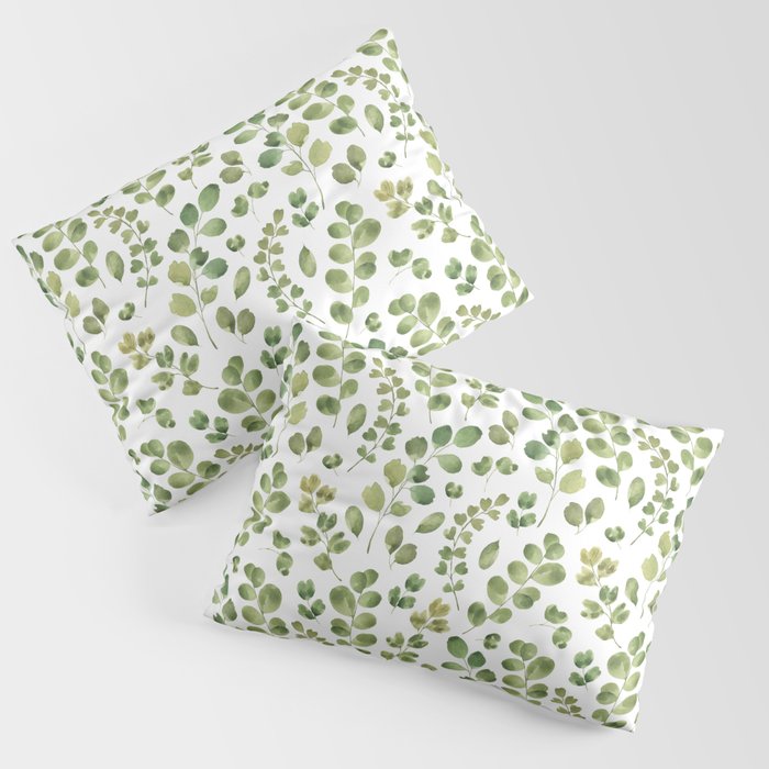 Watercolor green botanical leaves hand painted pattern Pillow Sham Gallery Image 1