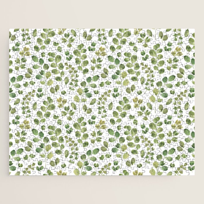 Watercolor green botanical leaves hand painted pattern Jigsaw Puzzle Gallery Image 1