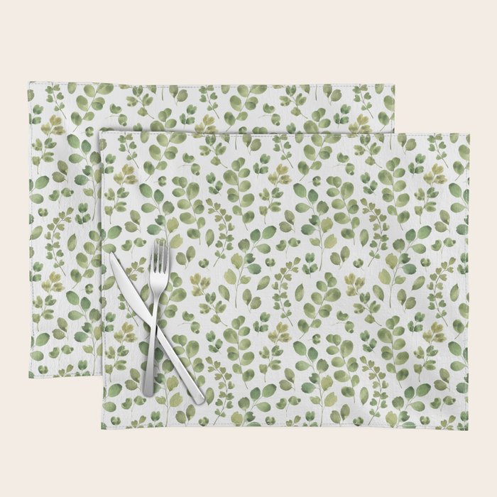 Watercolor green botanical leaves hand painted pattern Placemat Gallery Image 1