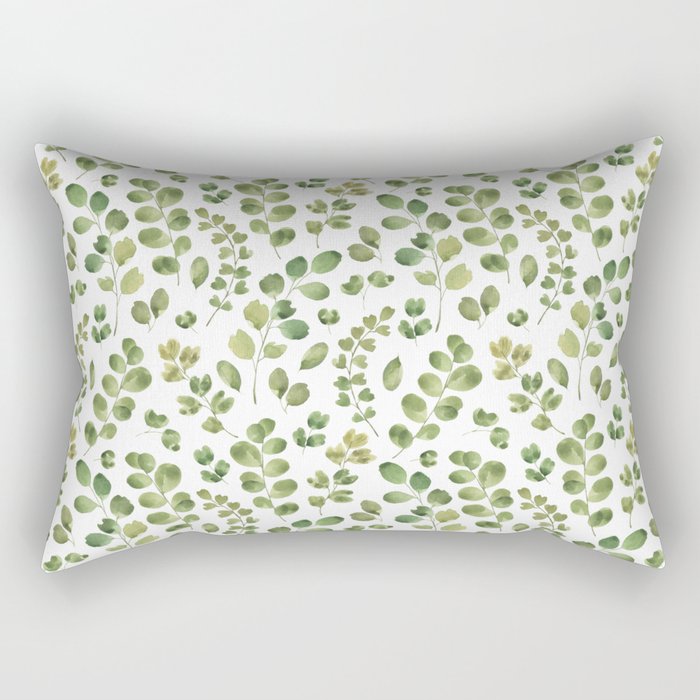 Watercolor green botanical leaves hand painted pattern Rectangular Pillow Gallery Image 1