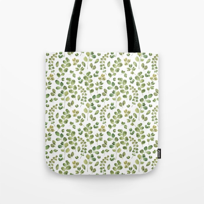 Watercolor green botanical leaves hand painted pattern Tote Bag Gallery Image 1