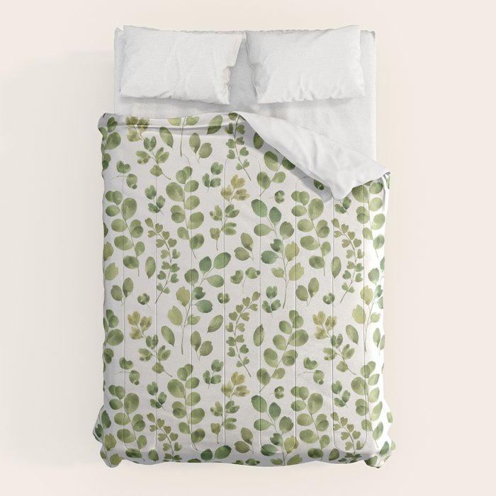 Watercolor green botanical leaves hand painted pattern Comforter Gallery Image 6