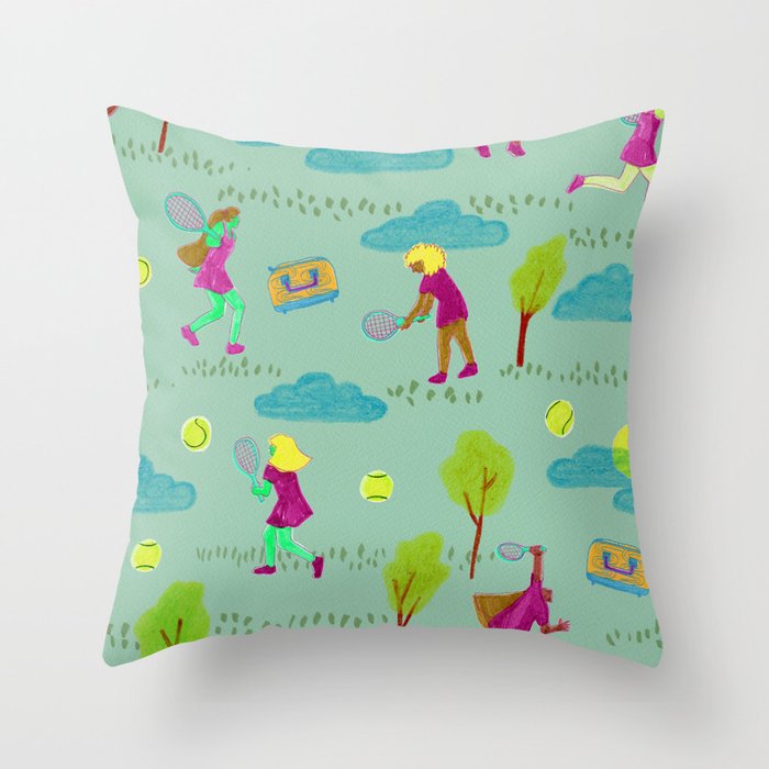 Let's Play Tennis in Soft Green Throw Pillow Gallery Image 6