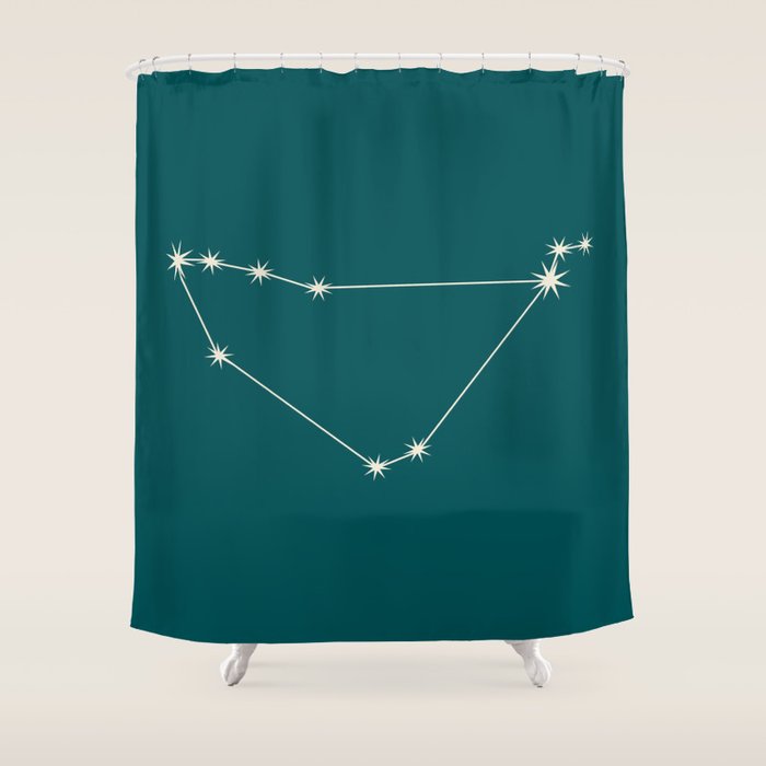 Capricorn Zodiac Star Constellation Line Art Deep Teal Shower Curtain Gallery Image 1