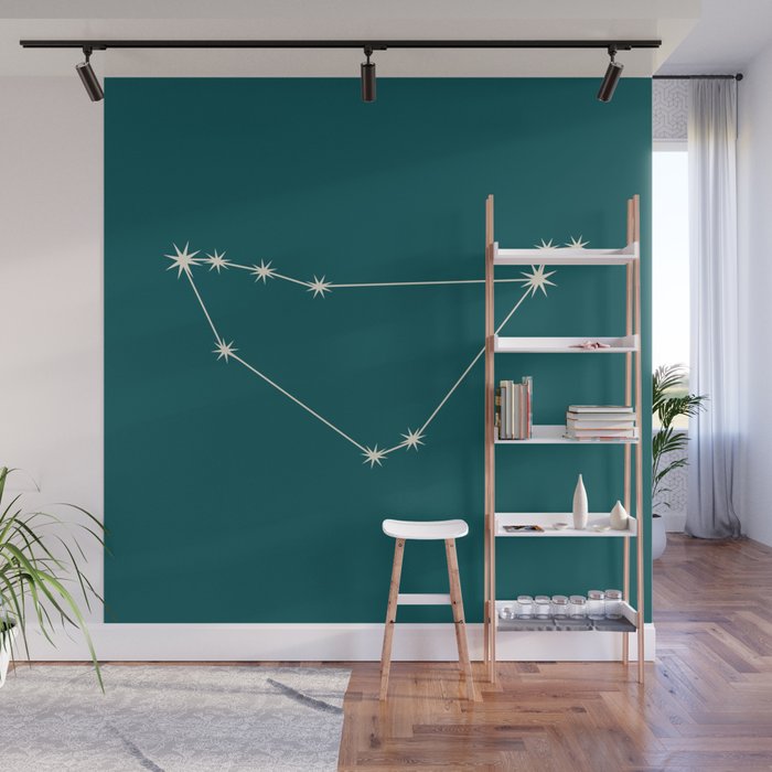 Capricorn Zodiac Star Constellation Line Art Deep Teal Wall Mural Gallery Image 1