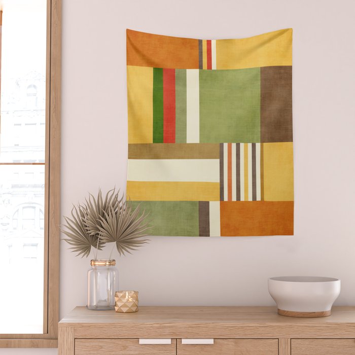 Earth Tones Fall Colors Geometric Artwork Wall Tapestry Gallery Image 2