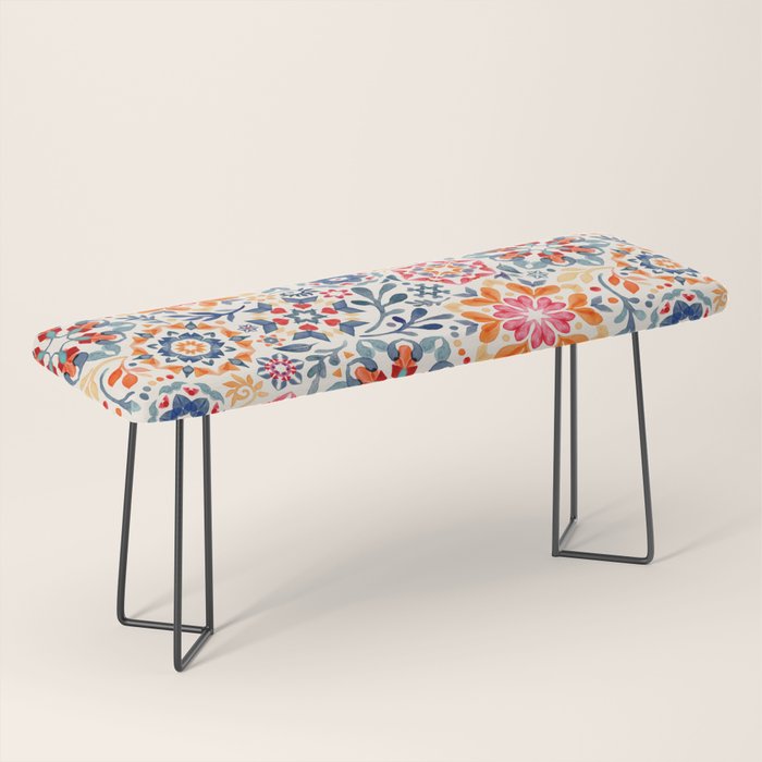 Watercolor Kaleidoscope Floral - desaturated Bench Gallery Image 1