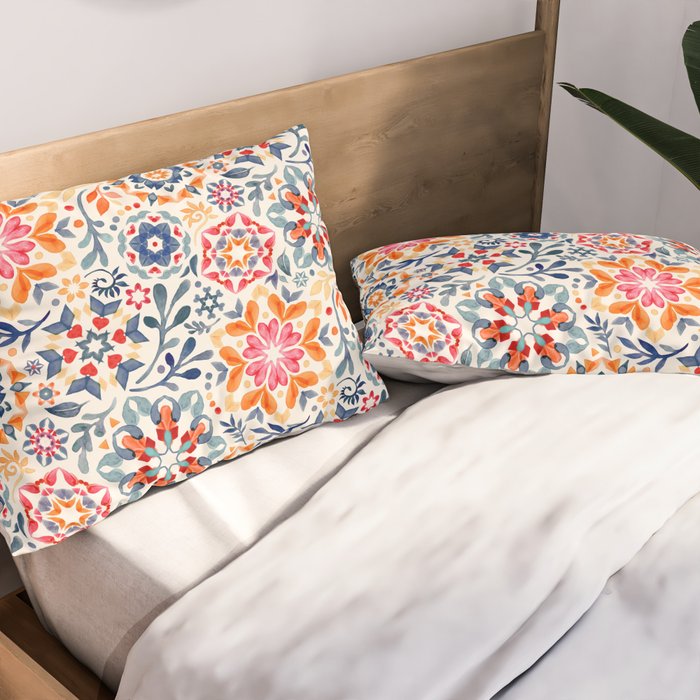 Watercolor Kaleidoscope Floral - desaturated Pillow Sham Gallery Image 2