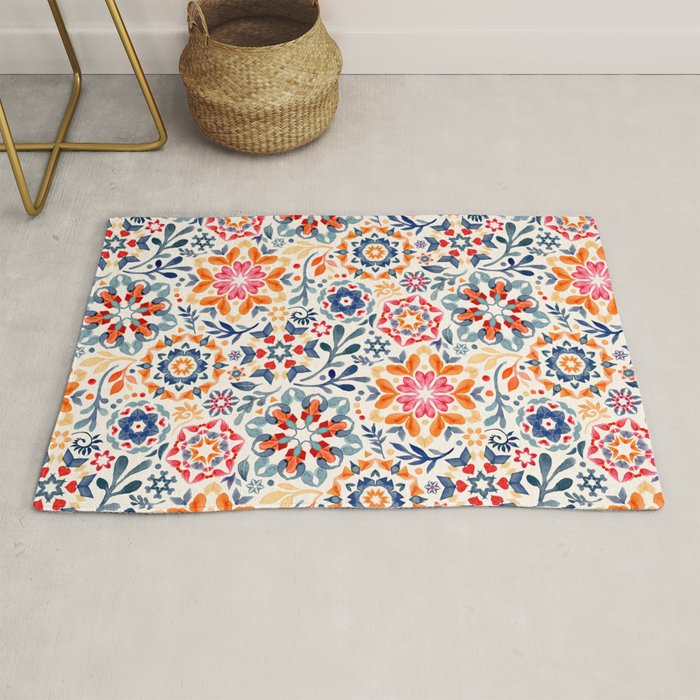 Watercolor Kaleidoscope Floral - desaturated Rug Gallery Image 1