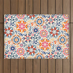 Watercolor Kaleidoscope Floral - desaturated Outdoor Rug Gallery Image 1