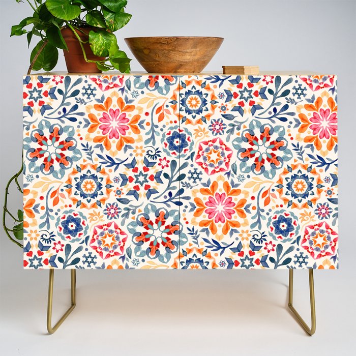 Watercolor Kaleidoscope Floral - desaturated Credenza Gallery Image 1