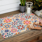 Watercolor Kaleidoscope Floral - desaturated Outdoor Rug Gallery Image 2