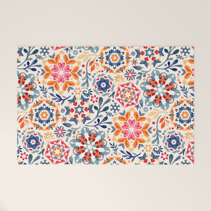 Watercolor Kaleidoscope Floral - desaturated Welcome Mat Gallery Image 1