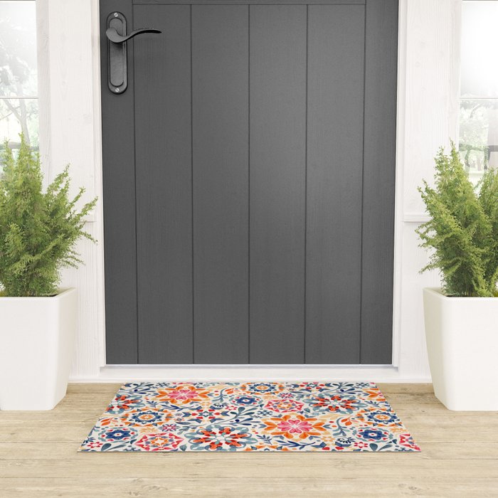Watercolor Kaleidoscope Floral - desaturated Welcome Mat Gallery Image 3