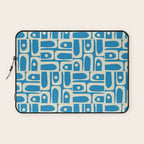 Mid Century Modern Piquet Abstract Multi Geometric Pattern in Retro Contemporary Blue and Cream Laptop Sleeve Gallery Image 1