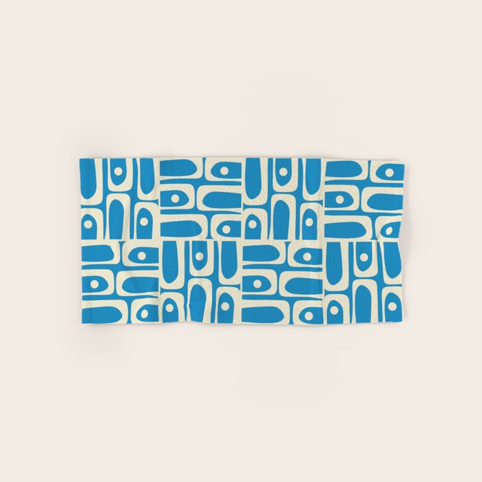 Mid Century Modern Piquet Abstract Multi Geometric Pattern in Retro Contemporary Blue and Cream Bath Towel Gallery Image 1