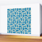 Mid Century Modern Piquet Abstract Multi Geometric Pattern in Retro Contemporary Blue and Cream Wall Mural Gallery Image 2