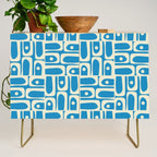 Mid Century Modern Piquet Abstract Multi Geometric Pattern in Retro Contemporary Blue and Cream Credenza Gallery Image 1