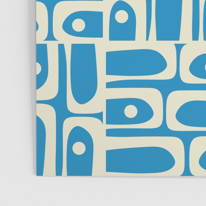 Mid Century Modern Piquet Abstract Multi Geometric Pattern in Retro Contemporary Blue and Cream Poster Gallery Image 3