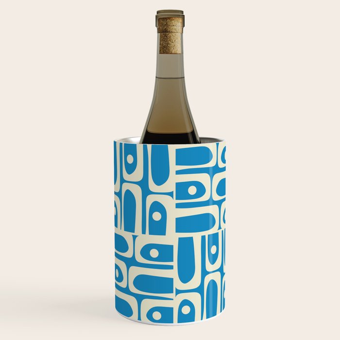 Mid Century Modern Piquet Abstract Multi Geometric Pattern in Retro Contemporary Blue and Cream Wine Chiller Gallery Image 3