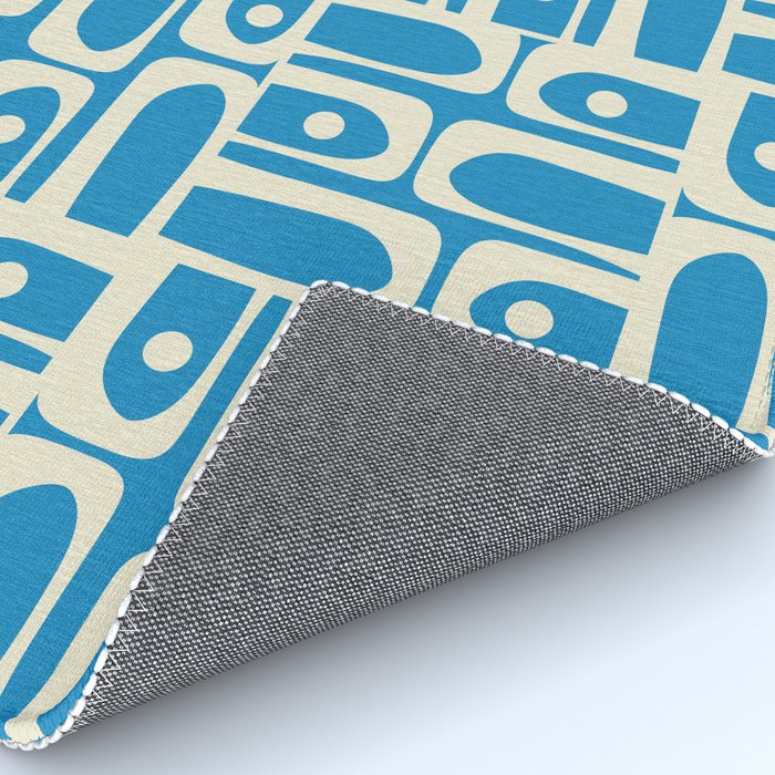 Mid Century Modern Piquet Abstract Multi Geometric Pattern in Retro Contemporary Blue and Cream Rug Gallery Image 4
