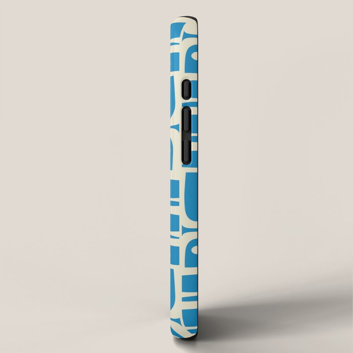 Mid Century Modern Piquet Abstract Multi Geometric Pattern in Retro Contemporary Blue and Cream iPhone Case Gallery Image 2