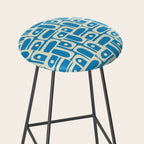 Mid Century Modern Piquet Abstract Multi Geometric Pattern in Retro Contemporary Blue and Cream Stool Gallery Image 2